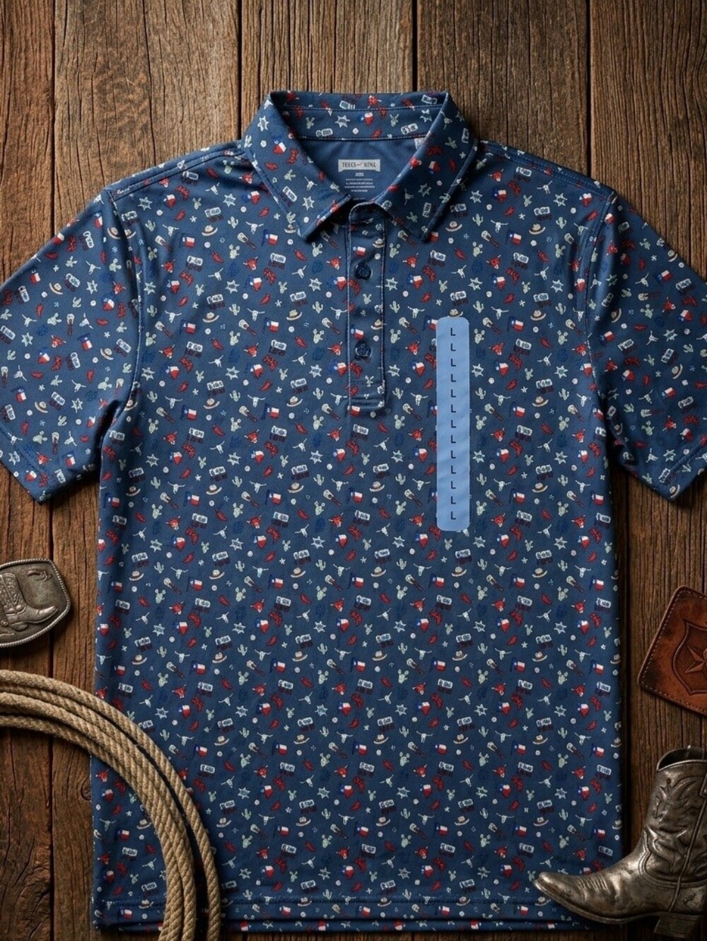 State Of Mine Texas Polo Shirt Mens L Blue Iconic Texas V2 Golf Performance NWT